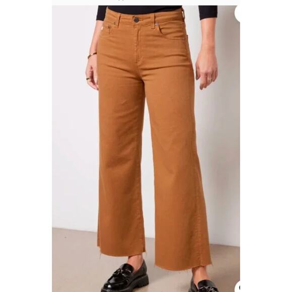 Adriano Goldschmied Jeans Womens 24 Saige Wide Leg Crop Brown High Rise Raw Hem - Picture 1 of 10